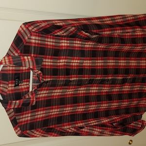 ABS by Allen Schwartz Denim Collection Chiffon Plaid Shirt Medium